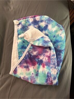 Kids Tie-Dye Hooded Hair Towel - Blue Purple Aqua